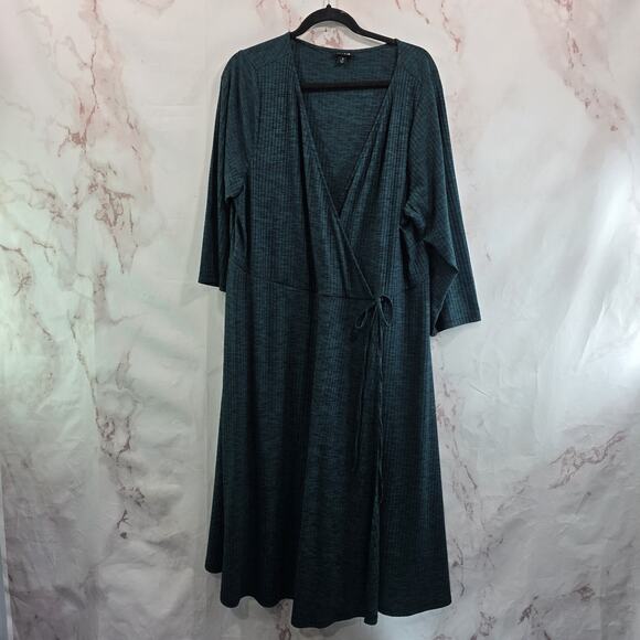 Torrid Dress Womens 3X Green Sweater Long Sleeve Faux Wrap Ribbed Dark Forest - Picture 1 of 13